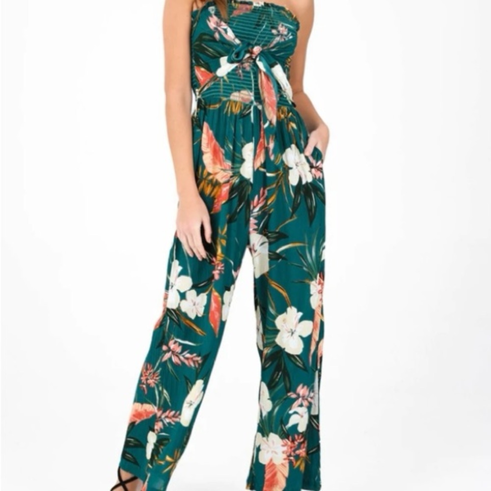Patrons of Peace Floral Jumpsuit in Green and White